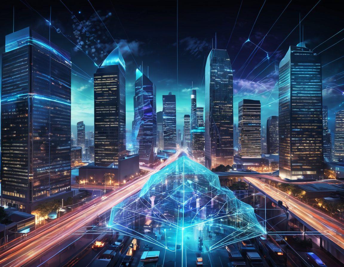 A futuristic digital landscape illustrating robust data management strategies, featuring interconnected cloud servers, vibrant data streams flowing through modern skyscrapers, and diverse professionals collaborating in a tech-driven environment. Include elements of data security like shields and locks, while depicting a glowing network map above. super-realistic. vibrant colors. high-tech theme.